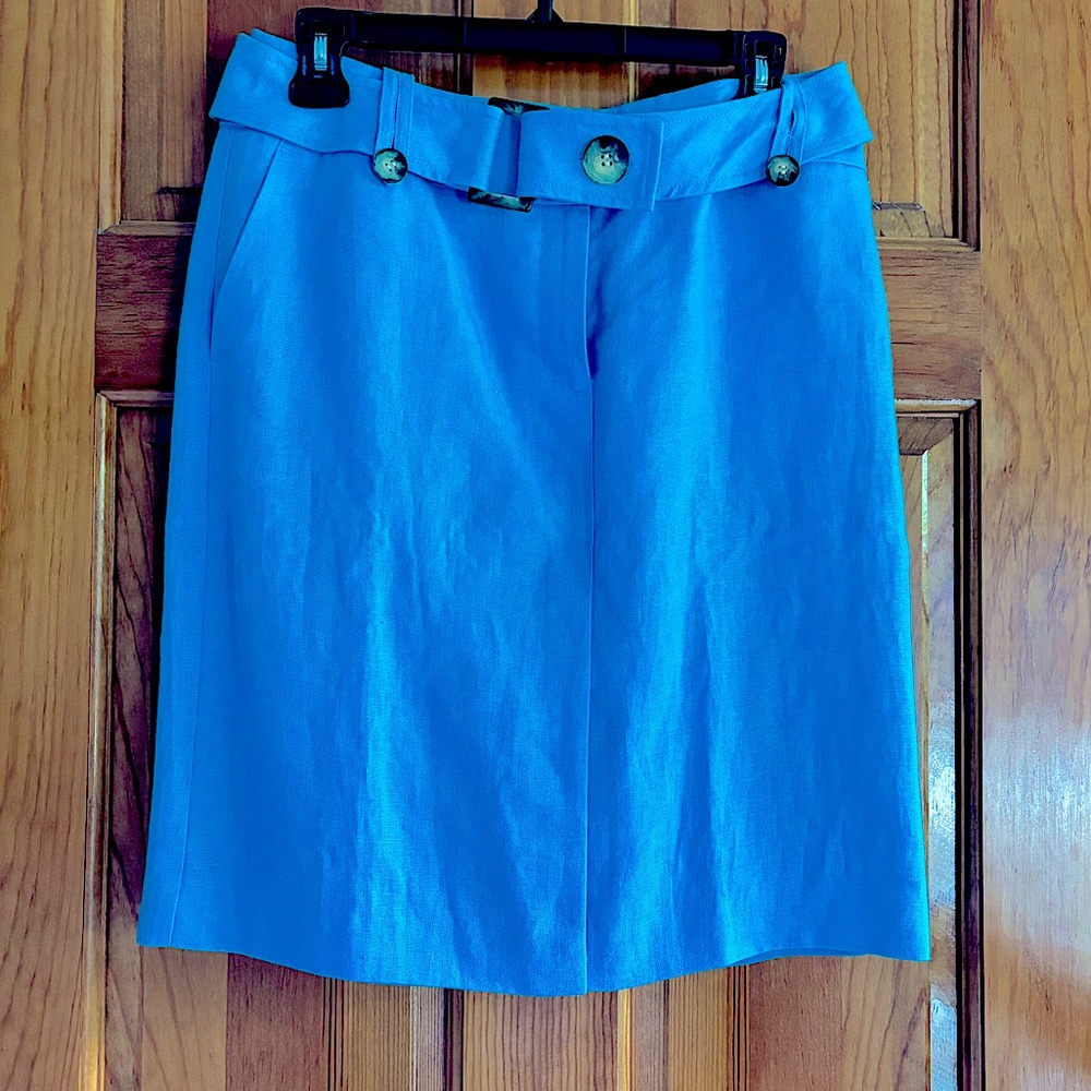 NWT Talbots 8 Petite Caribbean Ocean Blue Skirt 100% Irish Linen poly lining